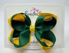 4 Inch 2 Layer Bow - Forest Green & Yellow Gold