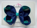 4 Inch 2 Layer Bow - Navy & Jade Green