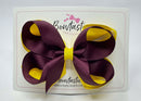 4 Inch 2 Layer Bow - Burgundy & Yellow Gold