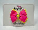 3 Inch Butterfly Gem Bow - Hot Pink & Lemon