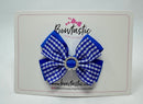 3 Inch Gem Butterfly Bow Thin Elastic - Royal Blue Gingham