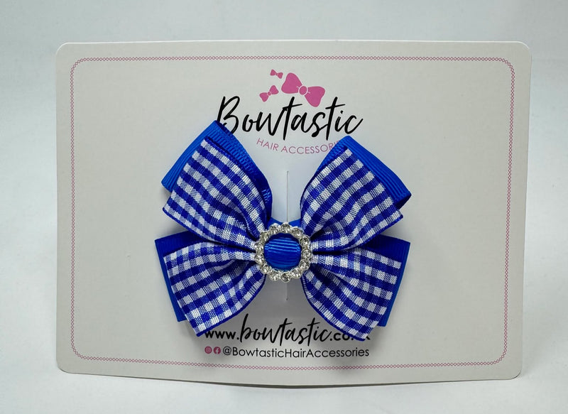 3 Inch Gem Bow - Royal Blue Gingham