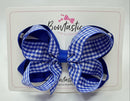4 Inch 2 Layer Bow - Cobalt & Royal Gingham