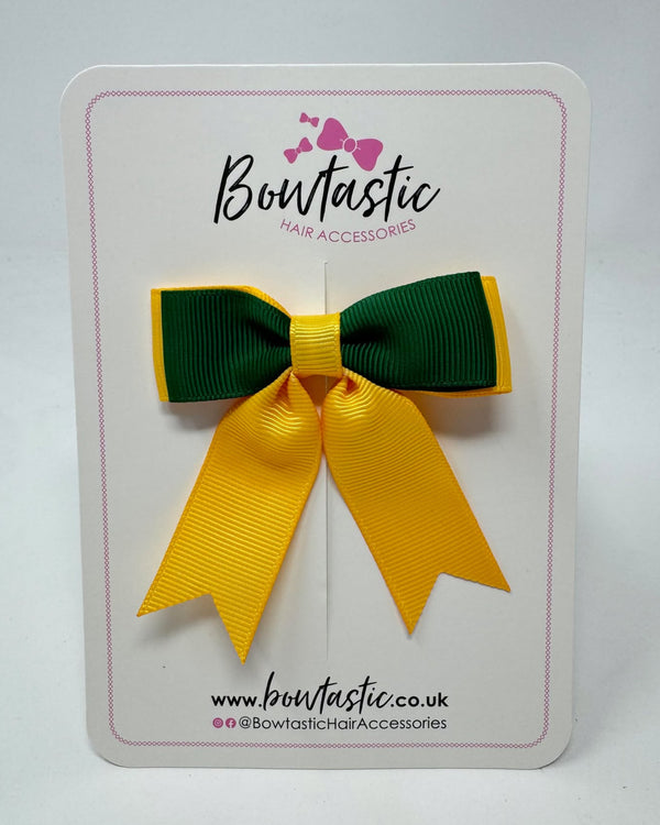 2.75 Inch Tail Bow - Forest Green & Yellow Gold