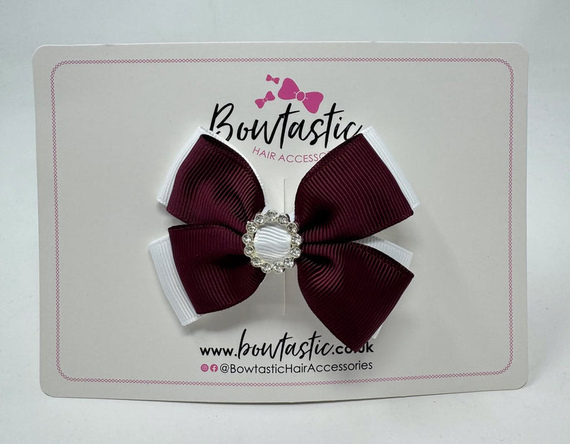 3 Inch Butterfly Gem Bow - Burgundy & White