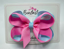 4.5 Inch Bow 2 Layer - Geranium Pink & Ocean Blue