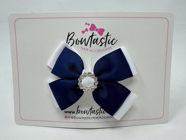 3 Inch Butterfly Gem Bow - Navy & White