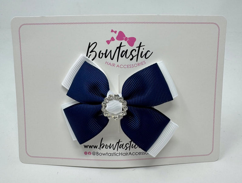 3 Inch Butterfly Gem Bow - Navy & White