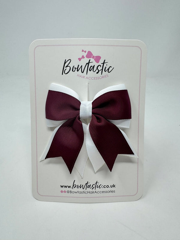 3 Inch Tail Bow - Burgundy & White