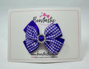 3 Inch Gem Butterfly Bow Thin Elastic - Purple Gingham