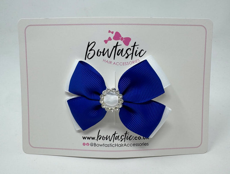 3 Inch Butterfly Gem Bow - Cobalt & White