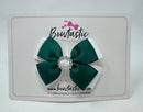 3 Inch Butterfly Gem Bow - Hunter Green & White