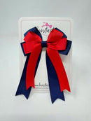 4 Inch Double Tail Bow - Red & Navy