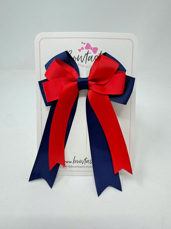 4 Inch Double Tail Bow - Red & Navy