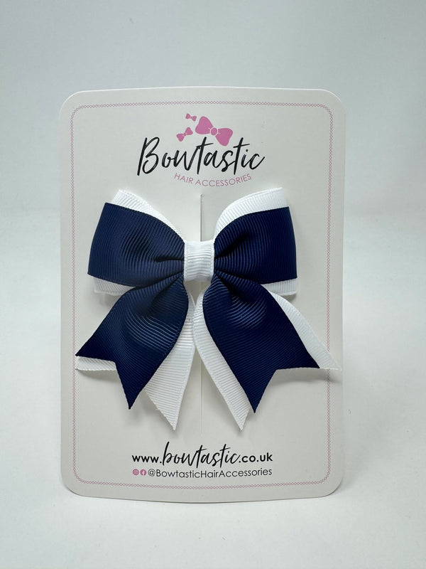 3 Inch Tail Bow - Navy & White