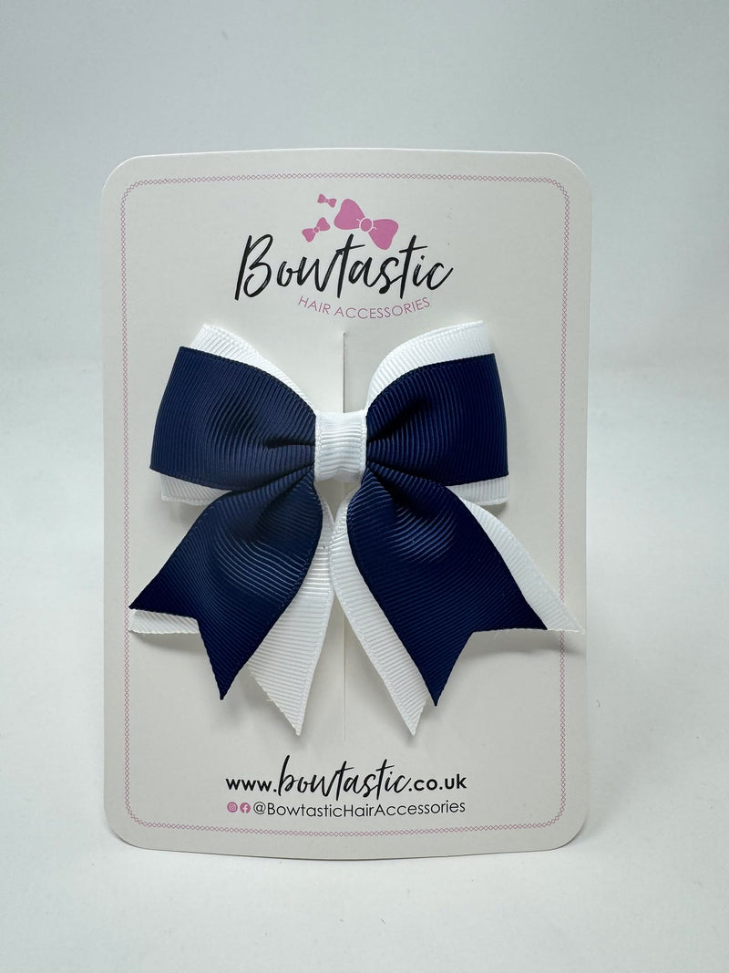 3 Inch Tail Bow - Navy & White