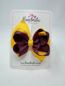 4 Inch Double Bow - Burgundy & Yellow Gold