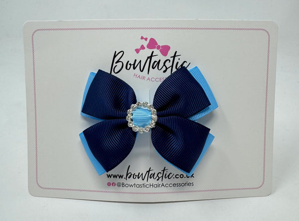 3 Inch Butterfly Gem Bow - Navy & Blue Mist