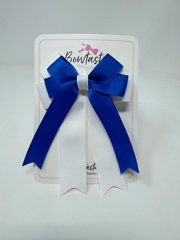 4 Inch Double Tail Bow - Royal Blue & White