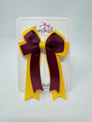 4 Inch Double Tail Bow - Burgundy & Yellow Gold