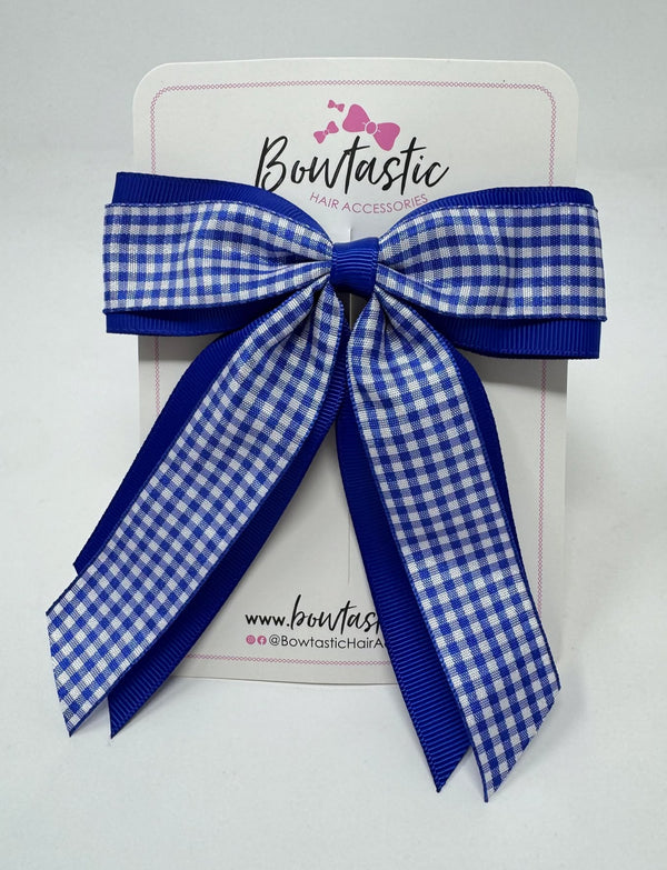 4.5 Inch Tail Bow - Cobalt & Royal Blue Gingham