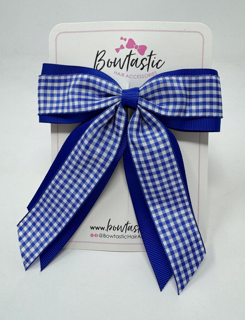 4.5 Inch Tail Bow - Cobalt & Royal Blue Gingham
