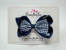 3.5 Inch Tuxedo Double Bow - Navy Gingham