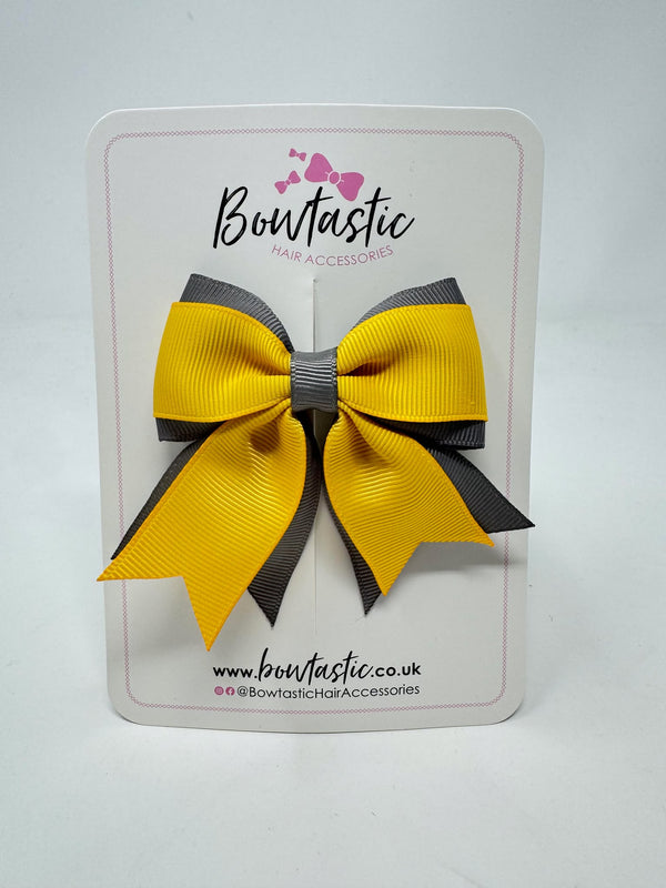 3 Inch Tail Bow - Yellow Gold & Grey