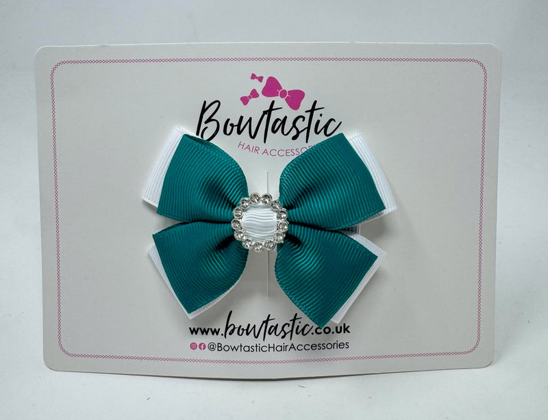 3 Inch Butterfly Gem Bow - Jade Green & White