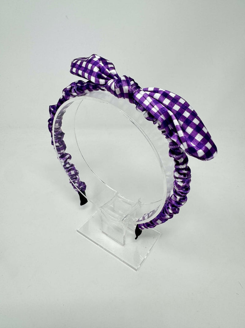 Velvet Bunny Ear Headband - Purple Gingham