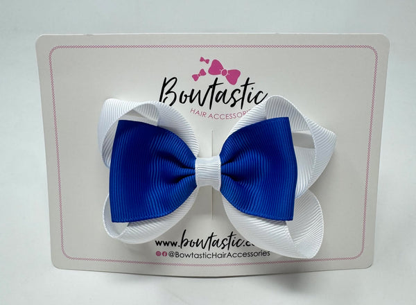 3.5 Inch Tuxedo Double Bow - Royal Blue & White