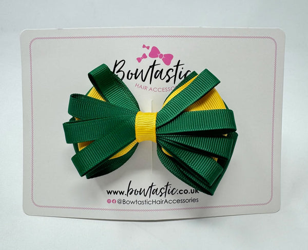 3.5 Inch Loop Bow - Forest Green & Yellow Gold