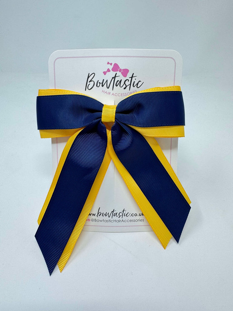 4.5 Inch Tail Bow - Navy & Yellow Gold