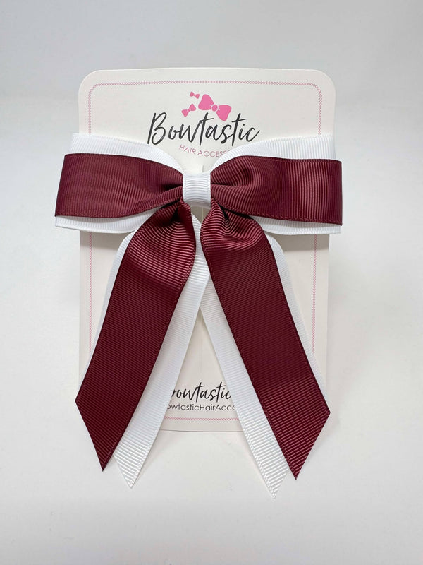 4.5 Inch Tail Bow - Burgundy & White