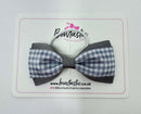 3 Inch Tuxedo Bow Thin Elastic - Grey Gingham