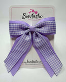 4.5 Inch Tail Bow - Lilac & Lilac Gingham