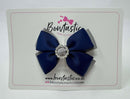 3 Inch Butterfly Gem Bow - Navy & Silver