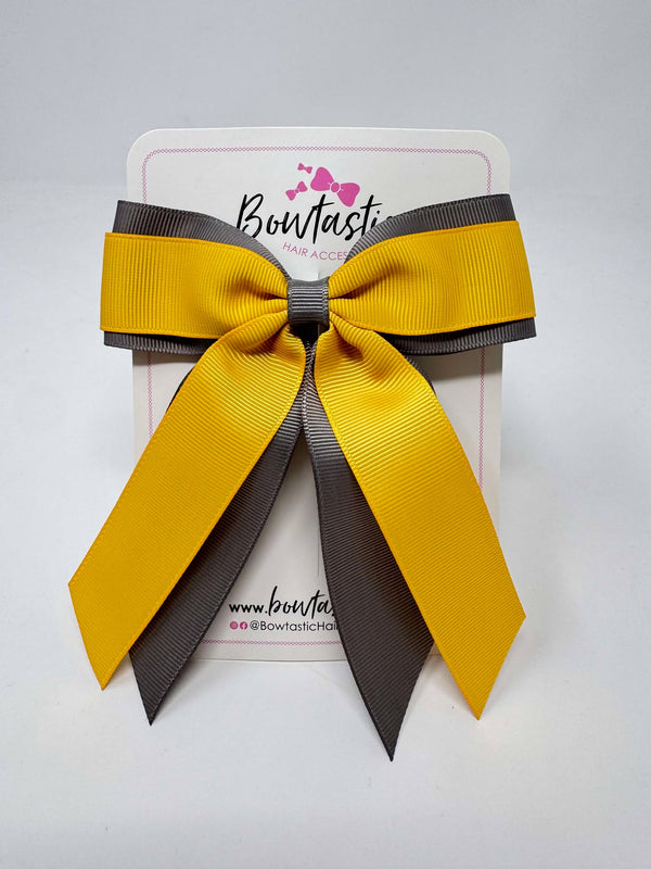 4.5 Inch Tail Bow - Yellow Gold & Metal Grey