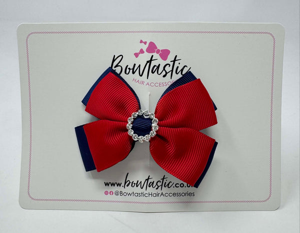 3 Inch Butterfly Gem Bow - Navy & Red