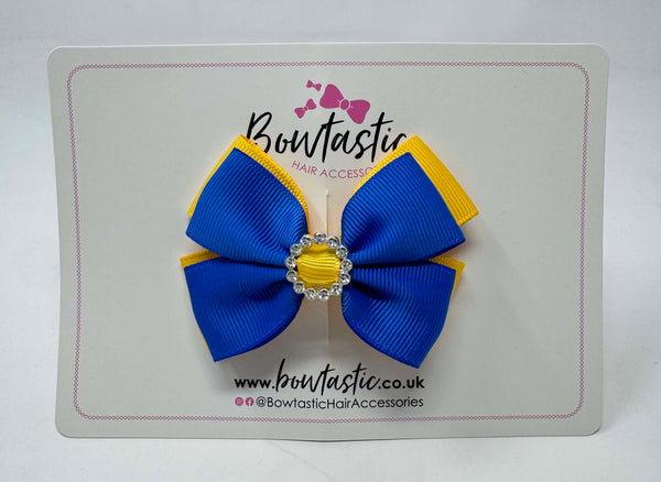 3 Inch Butterfly Gem Bow - Royal Blue & Yellow Gold
