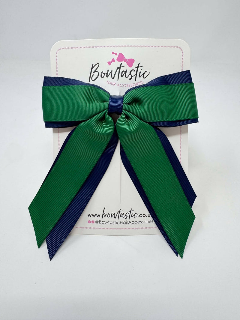 4.5 Inch Tail Bow - Forest Green & Navy