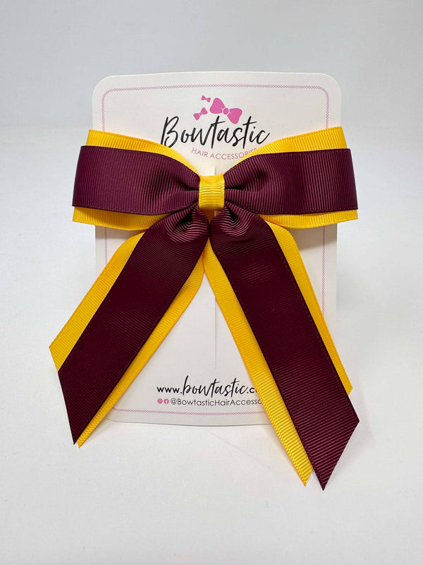 4.5 Inch Tail Bow - Burgundy & Daffodil