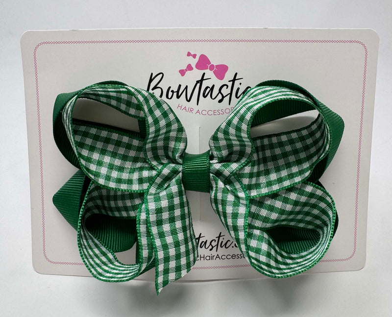 4 Inch 2 Layer Bow - Forest Green & Green Gingham