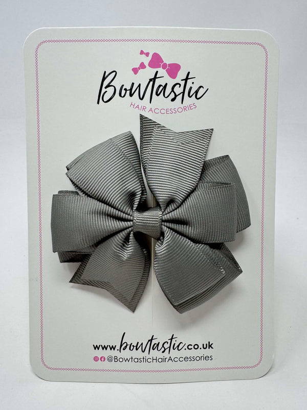 3 Inch Double Pinwheel Bow - Metal Grey