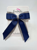 4.5 Inch Tail Bow - Navy & Metal Grey