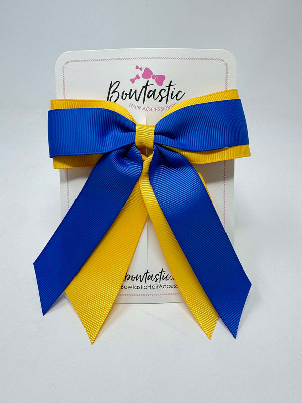 4.5 Inch Tail Bow - Royal Blue & Yellow Gold