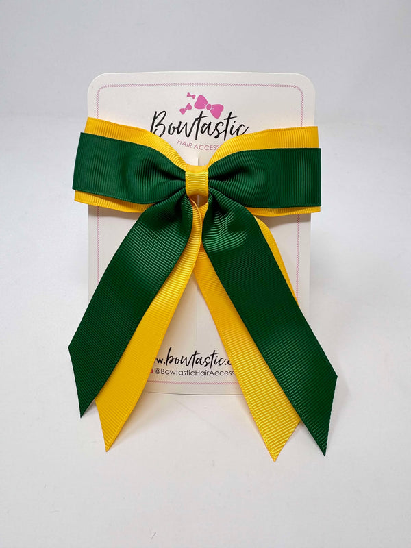 4.5 Inch Tail Bow - Forest Green & Yellow Gold