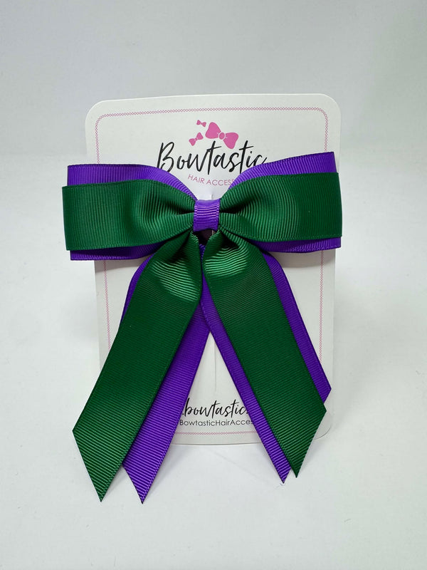 4.5 Inch Tail Bow - Forest Green & Purple