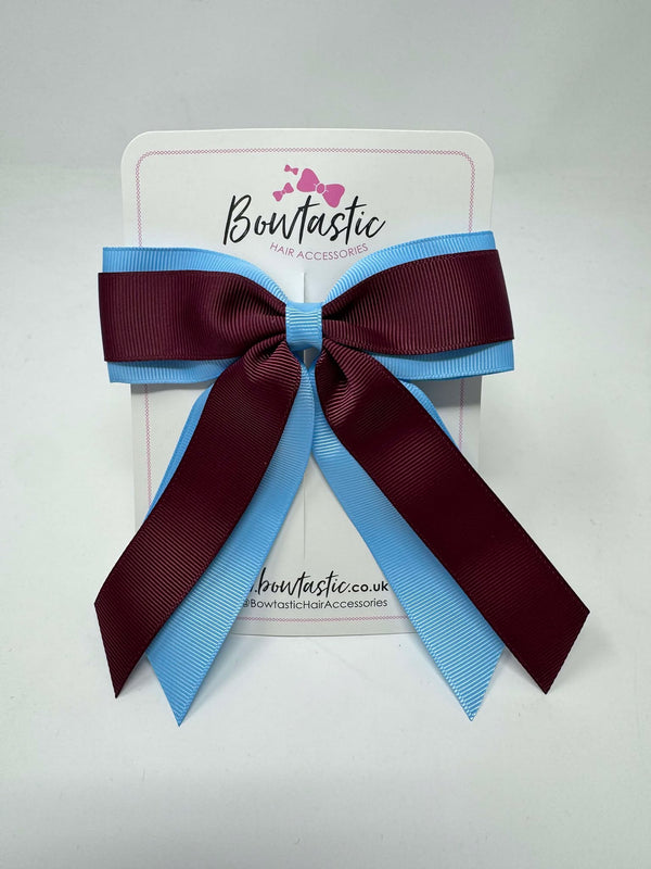 4.5 Inch Tail Bow - Burgundy & Blue Mist