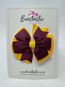 3 Inch Double Pinwheel Bow - Burgundy & Yellow Gold